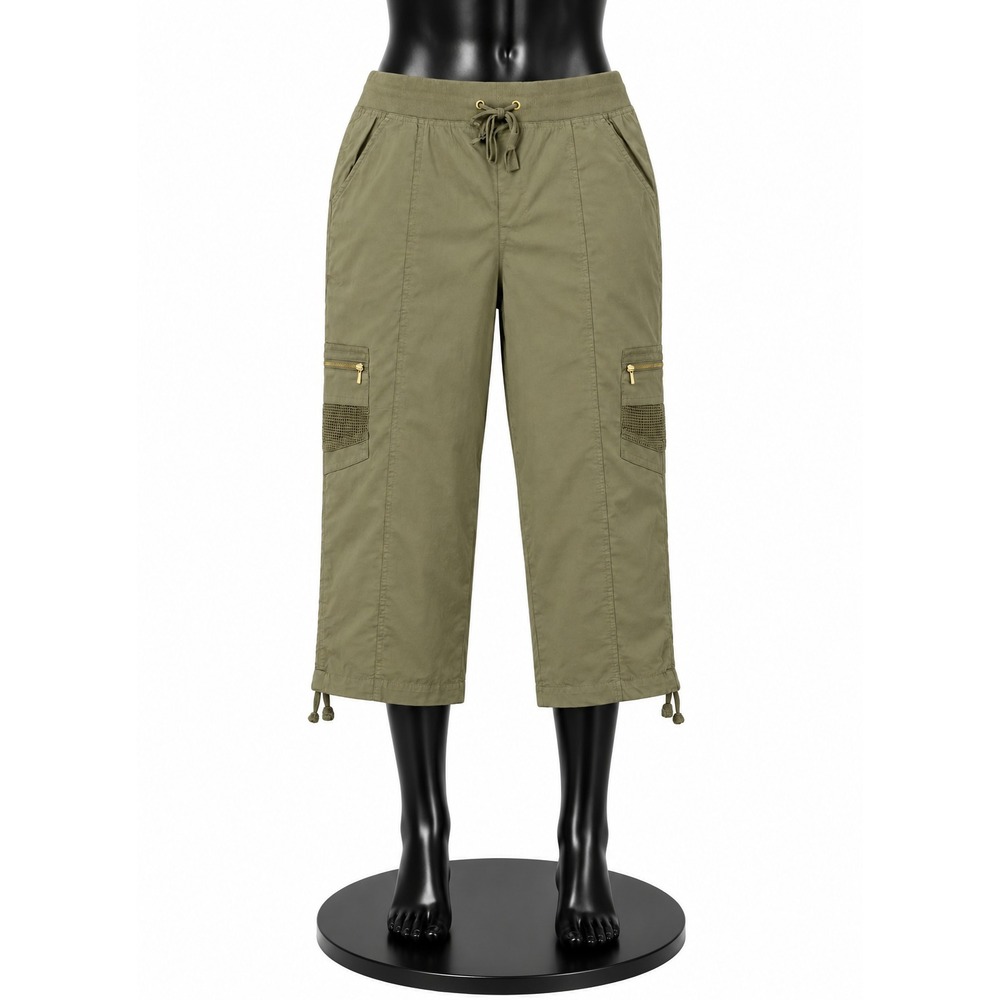 Chico's Women's Olive Green Cargo Capri Pants Cropped Casual Lightweight Size 3